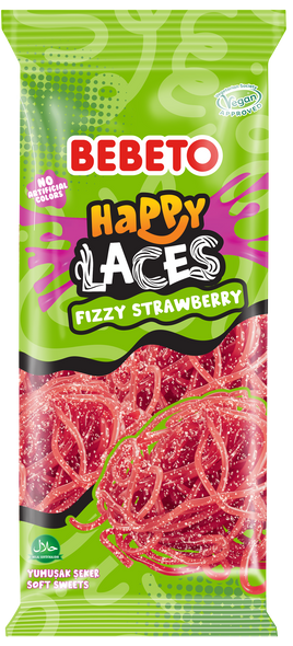 Bebeto Fizzy Strawberry Happy Laces 140g
